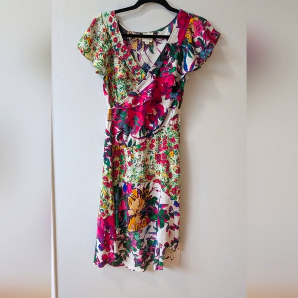 TRACY REES×Anthropologie Pink Tiered Ruffle Faux Wrap Flora Dress Sz XSP